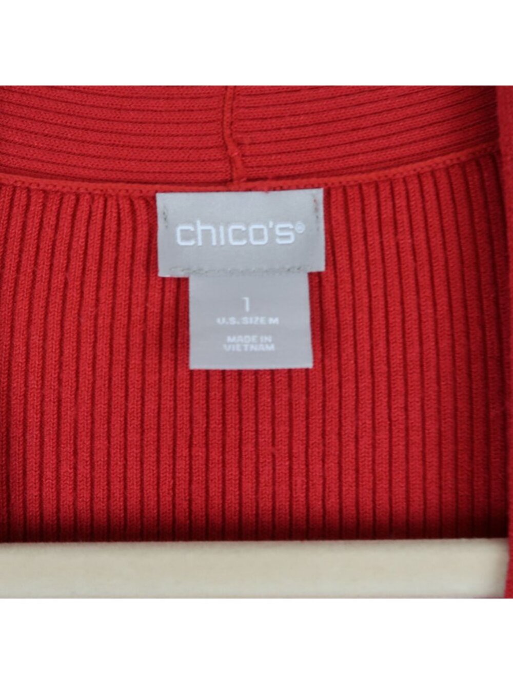 Chicos 1 M Open Front Red Long Ribbed Cardigan Sweater Button Cuff Pockets - Picture 2 of 5